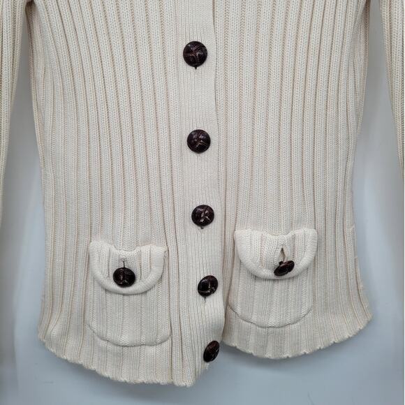 Eight Eight Eight Off White Rib Knit Button Down Academia Cardigan Sweater - Picture 7 of 12